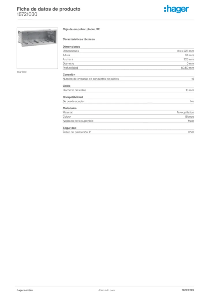 Imagen Hager Ficha de datos de producto 18721030 | Hager España
