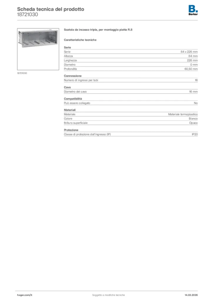 Immagine Berker Scheda tecnica del prodotto 18721030 | Hager Italia
