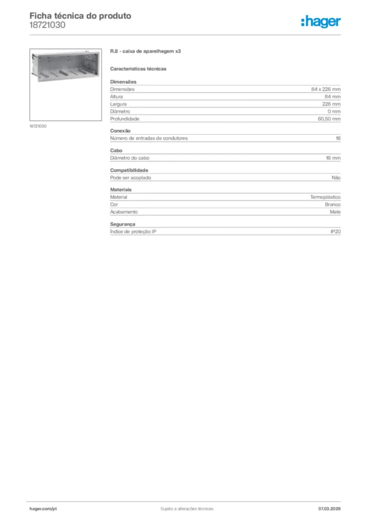 Imagem Hager Ficha técnica do produto 18721030 | Hager Portugal