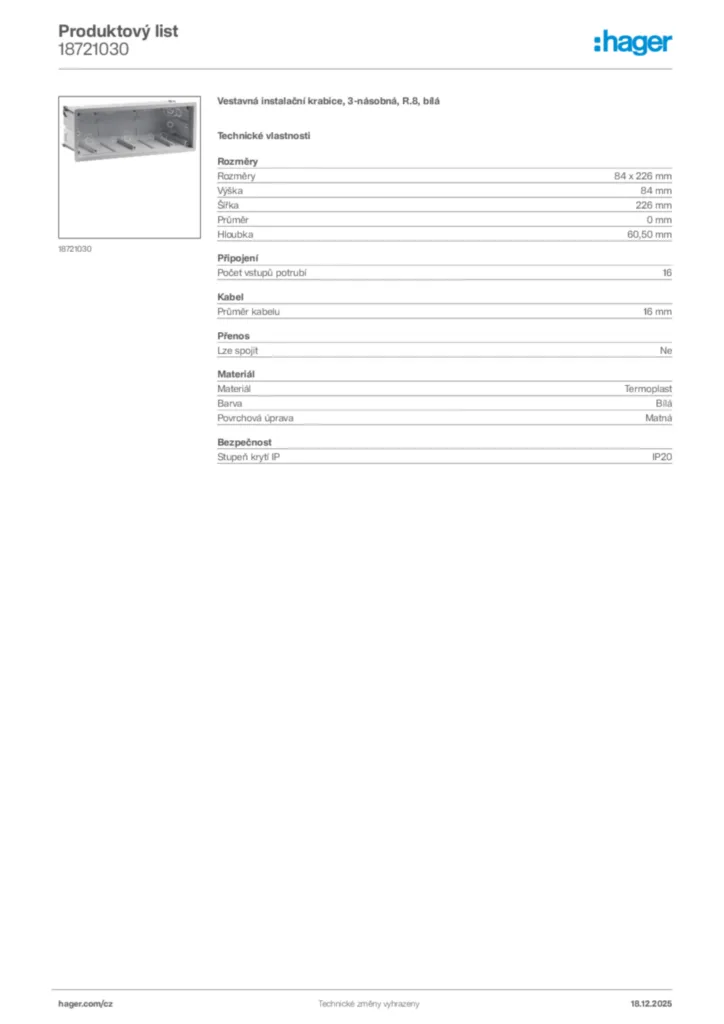 Obrázek Hager Produktový list 18721030 | Hager