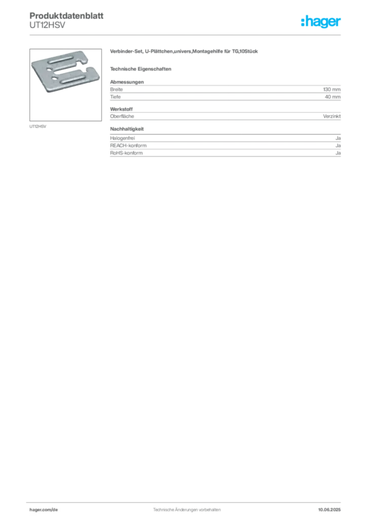 Hager Produktdatenblatt UT12HSV