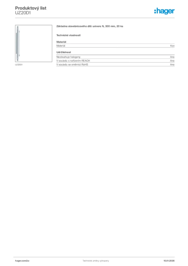 Obrázek Hager Product data sheet UZ20D1 | Hager