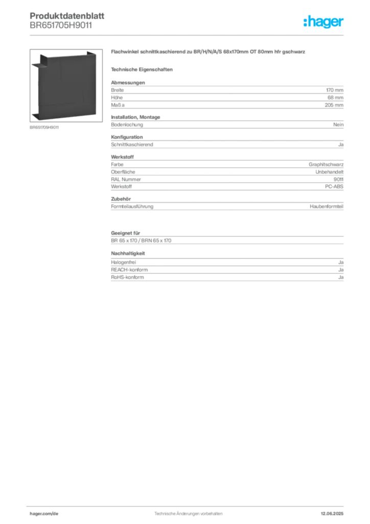 Bild Hager Produktdatenblatt BR651705H9011 | Hager Deutschland