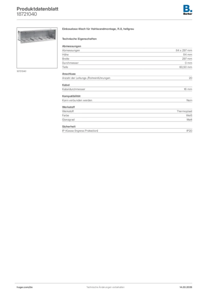 Bild Berker Produktdatenblatt 18721040 | Hager Deutschland