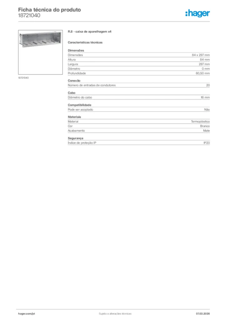 Imagem Hager Ficha técnica do produto 18721040 | Hager Portugal