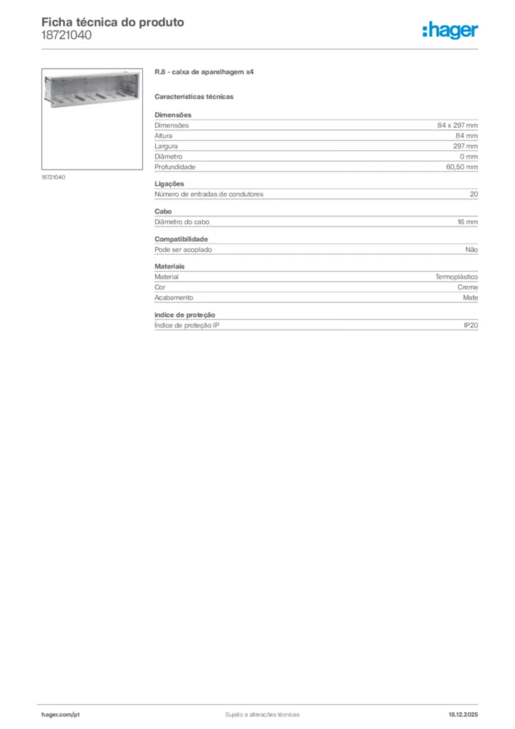 Imagem Hager Ficha técnica do produto 18721040 | Hager Portugal