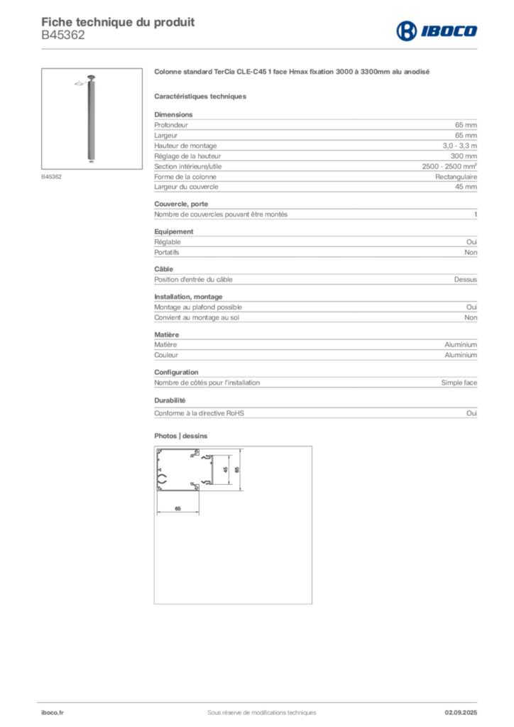 Image Iboco Fiche technique du produit B45362 | Hager France
