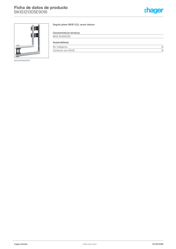 Imagen Hager Ficha de datos de producto BKIS121305E9016 | Hager España