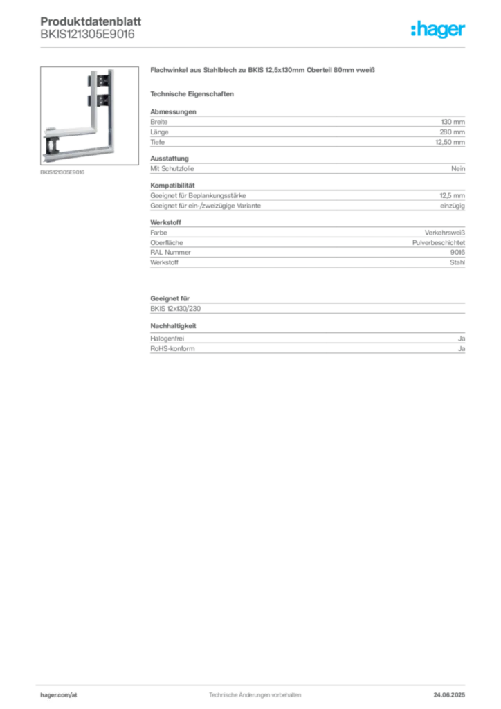 Bild Hager Produktdatenblatt BKIS121305E9016 | Hager Deutschland