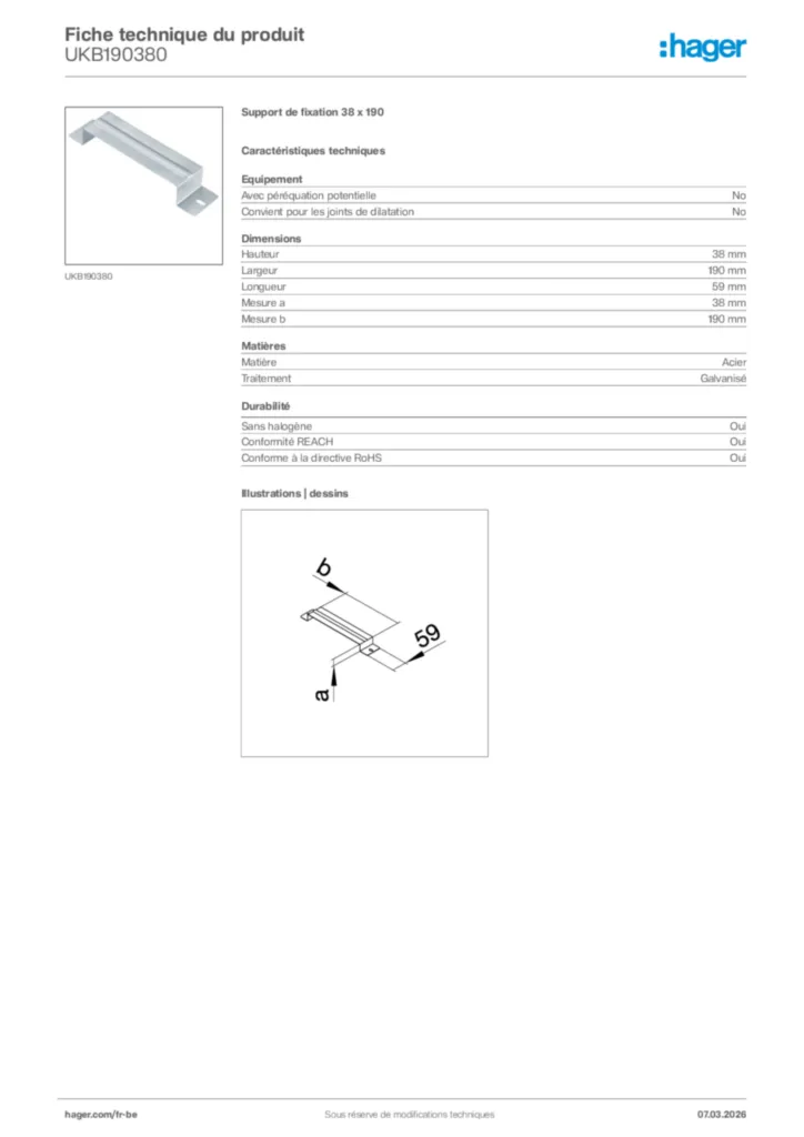 Image Hager Fiche technique du produit UKB190380 | Hager Belgique
