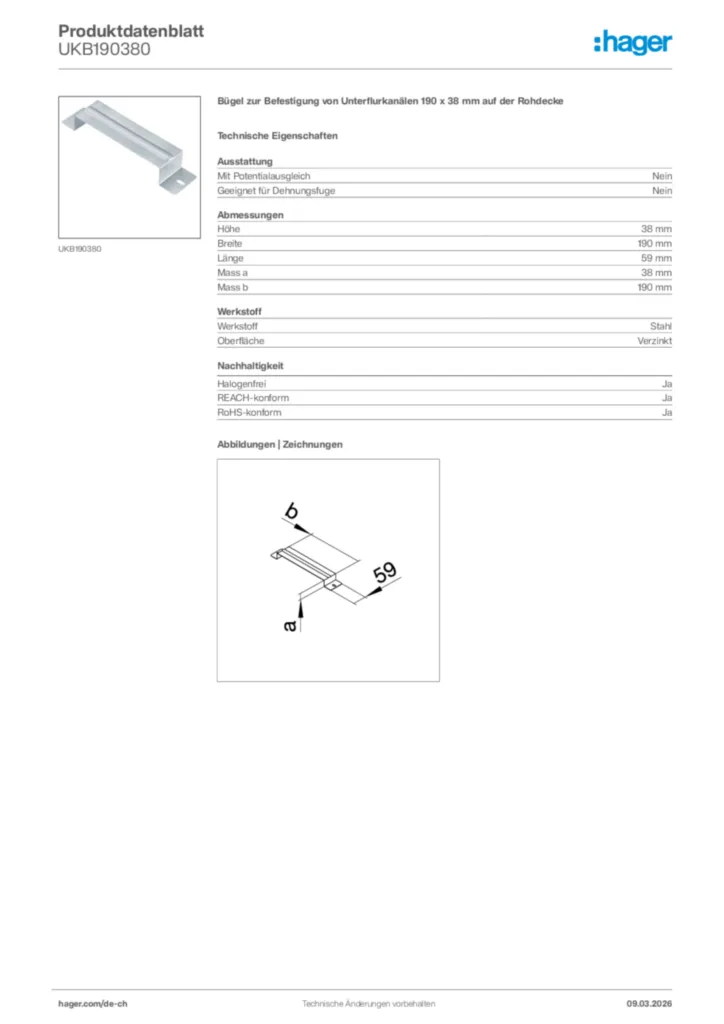 Bild Hager Produktdatenblatt UKB190380 | Hager Schweiz