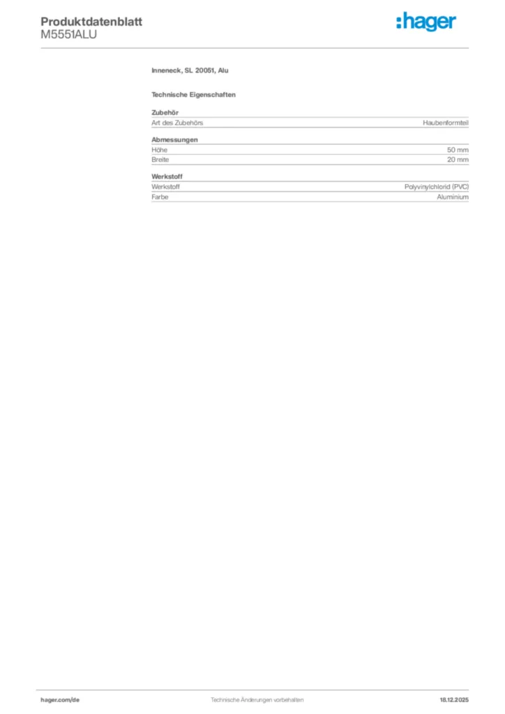 Bild Hager Produktdatenblatt M5551ALU | Hager Deutschland
