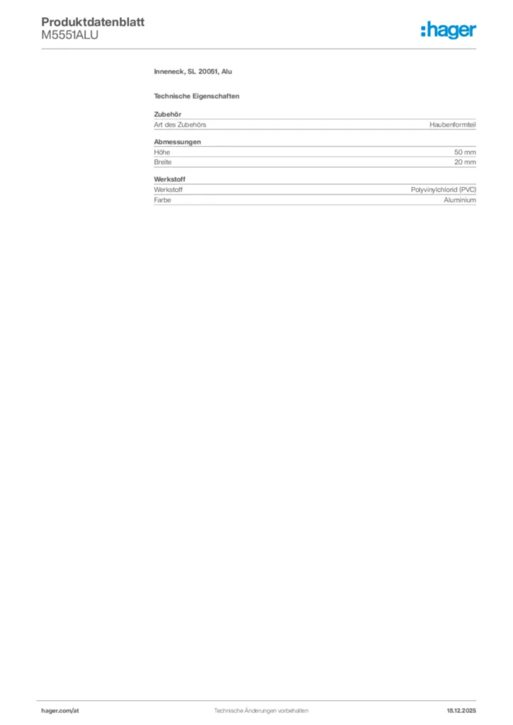 Bild Hager Produktdatenblatt M5551ALU | Hager Deutschland