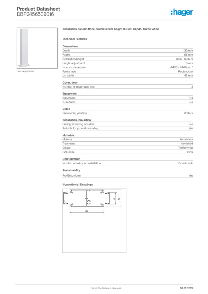 Image Hager Product data sheet DBP2456509016  | Hager Africa