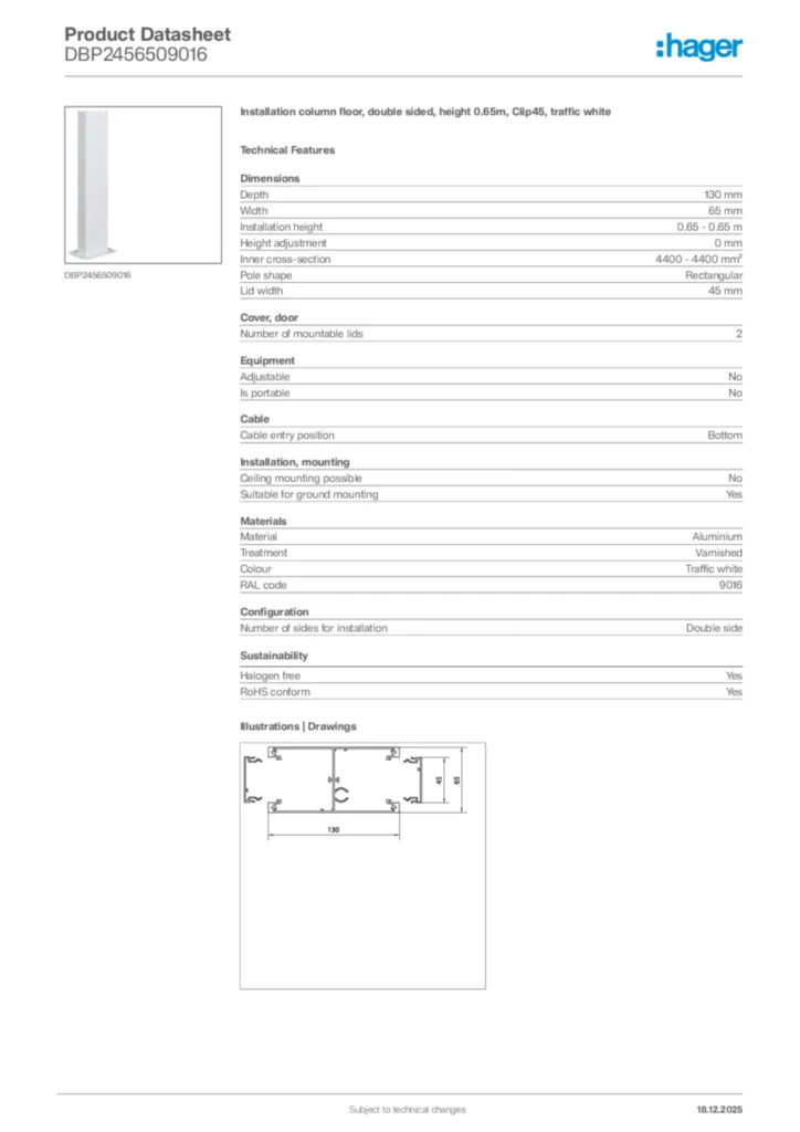 Image Hager Product data sheet DBP2456509016  | Hager Africa