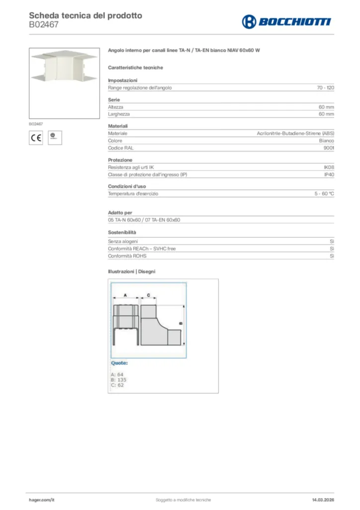 Immagine Bocchiotti Scheda tecnica del prodotto B02467 | Hager Italia