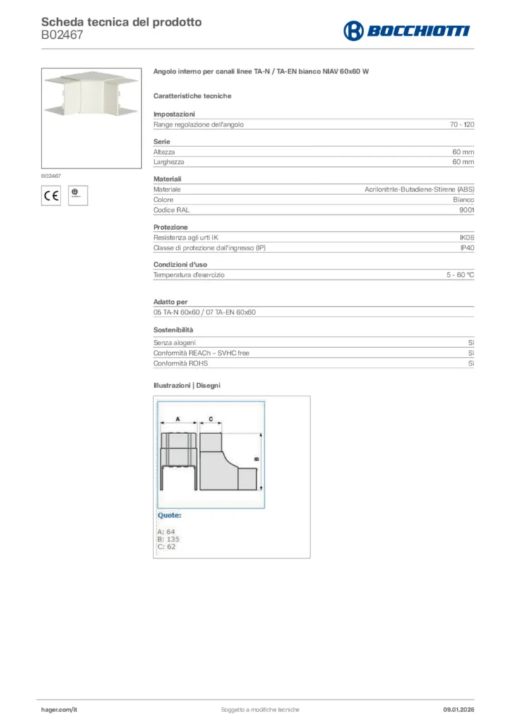 Immagine Bocchiotti Scheda tecnica del prodotto B02467 | Hager Italia