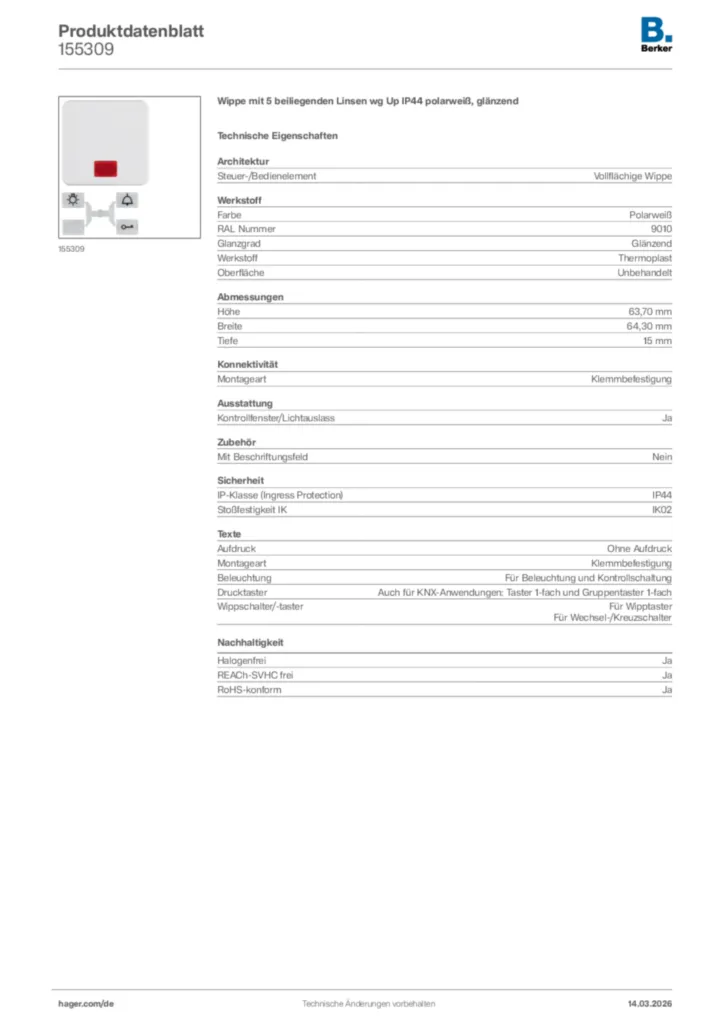 Bild Berker Produktdatenblatt 155309 | Hager Deutschland