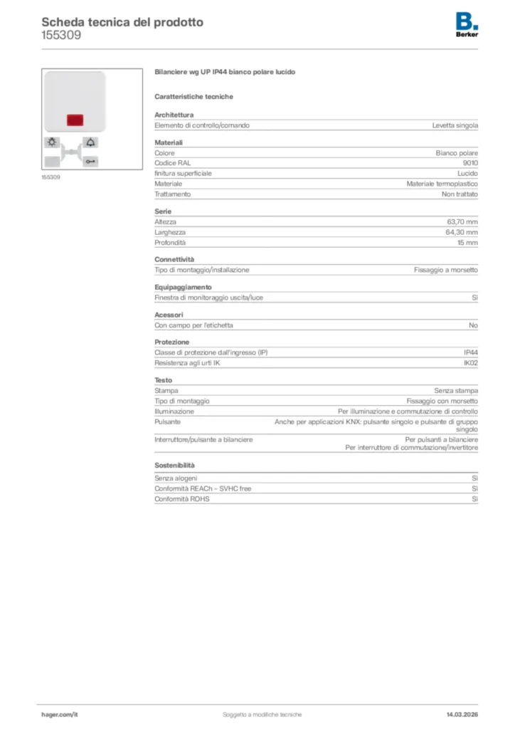 Immagine Berker Scheda tecnica del prodotto 155309 | Hager Italia