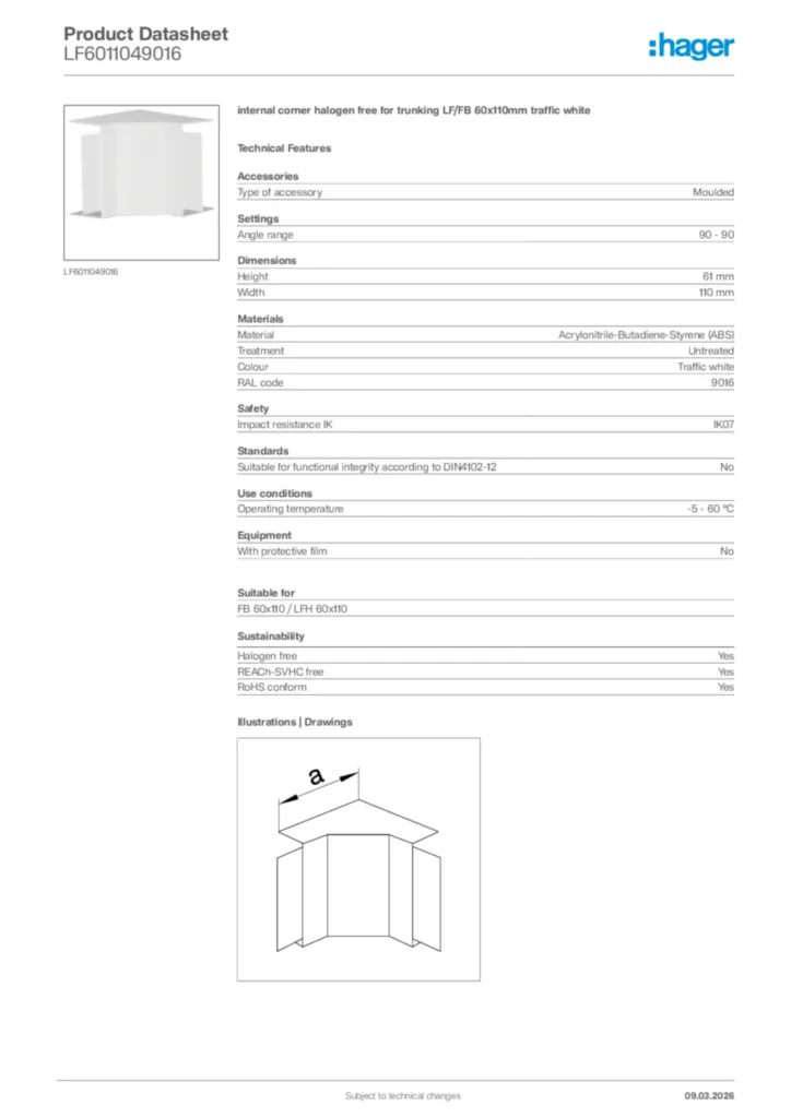Image Hager Product data sheet LF6011049016  | Hager Africa