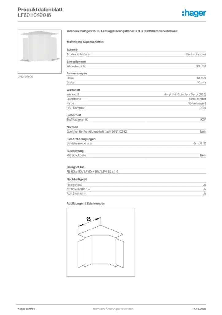 Bild Hager Produktdatenblatt LF6011049016 | Hager Deutschland
