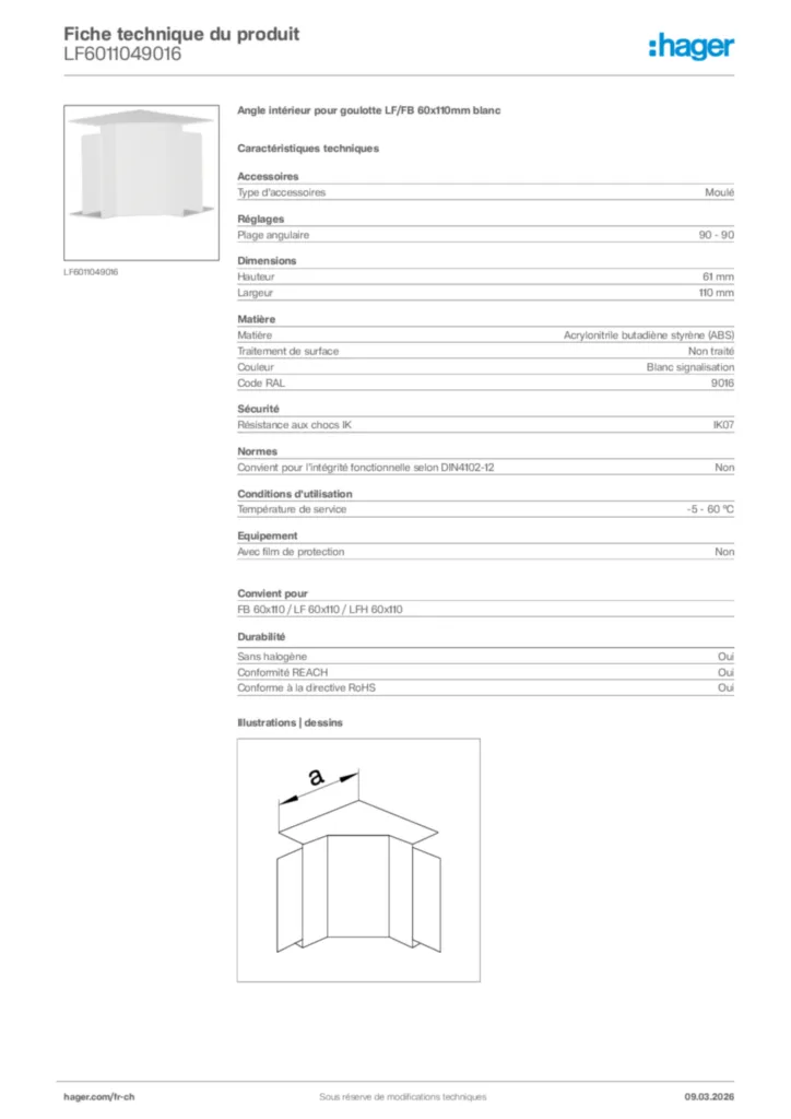 Image Hager Fiche technique du produit LF6011049016 | Hager Suisse