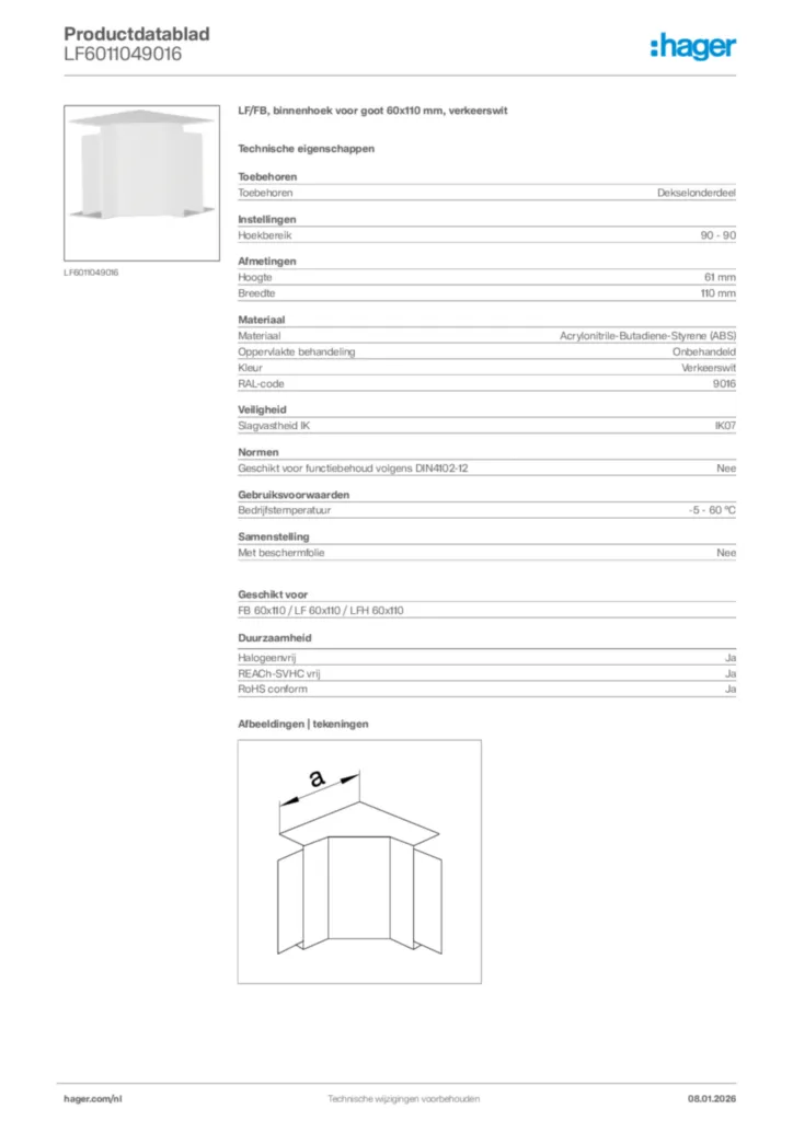 Afbeelding Hager Productdatablad LF6011049016 | Hager Nederland