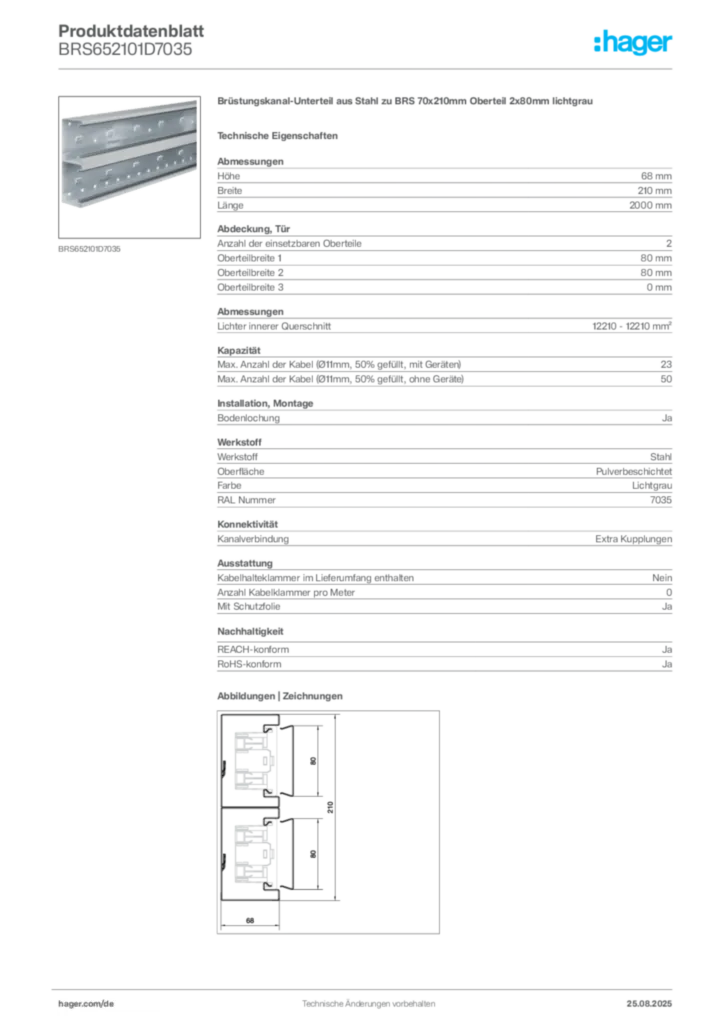 Bild Hager Produktdatenblatt BRS652101D7035 | Hager Deutschland