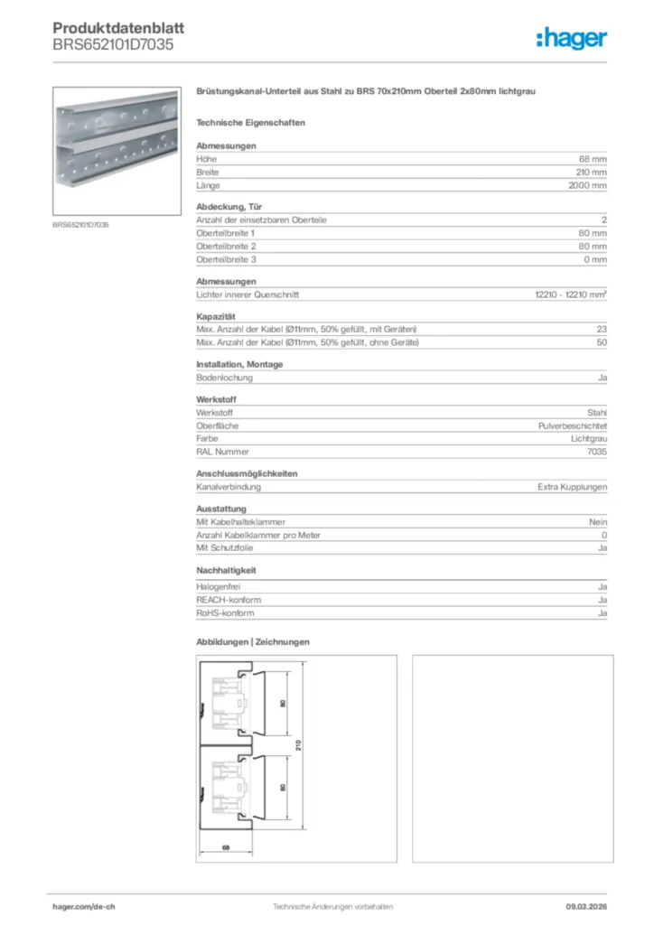 Bild Hager Produktdatenblatt BRS652101D7035 | Hager Schweiz