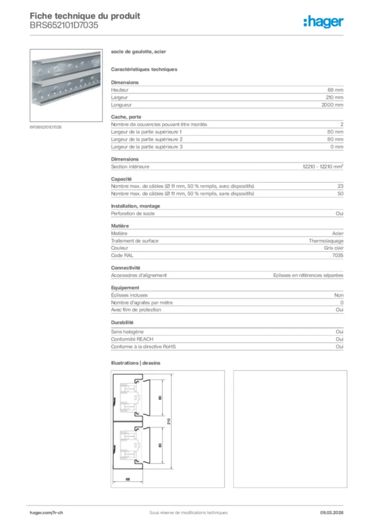 Image Hager Fiche technique du produit BRS652101D7035 | Hager Suisse
