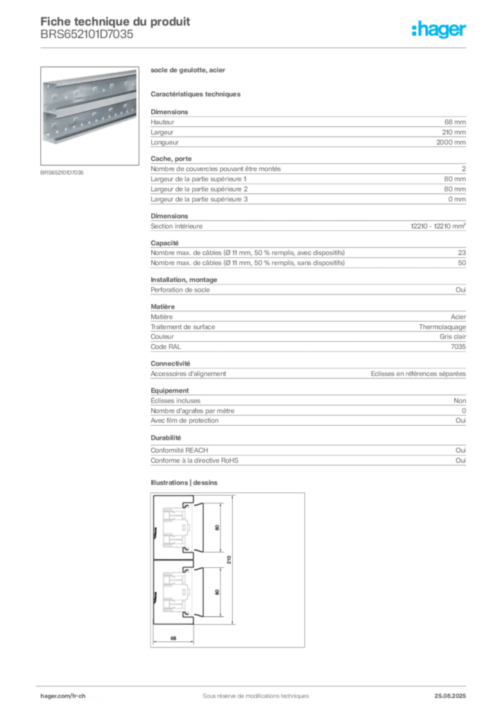Image Hager Fiche technique du produit BRS652101D7035 | Hager Suisse