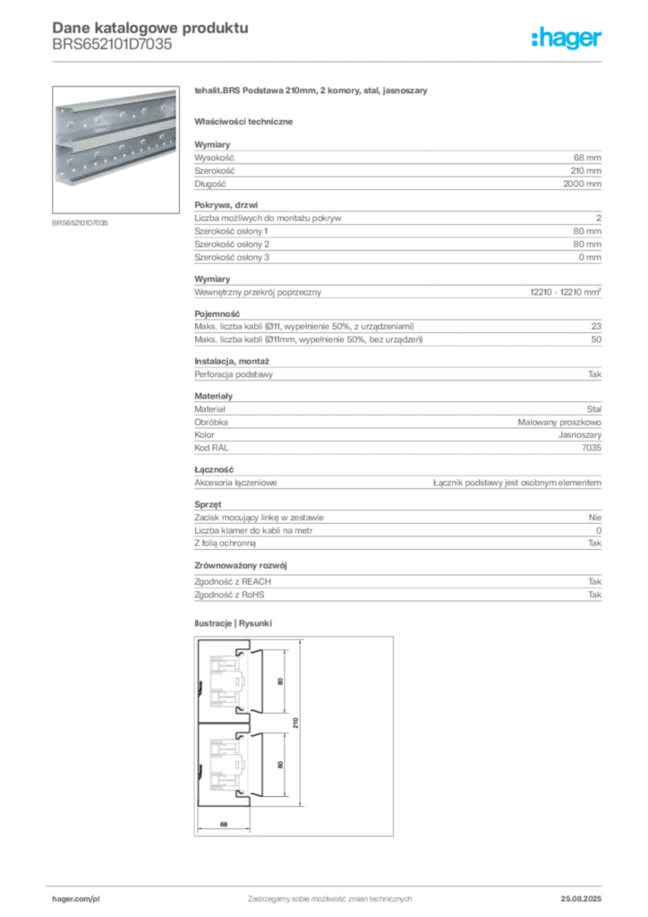 Zdjęcie Hager Karta katalogowa BRS652101D7035 | Hager Polska