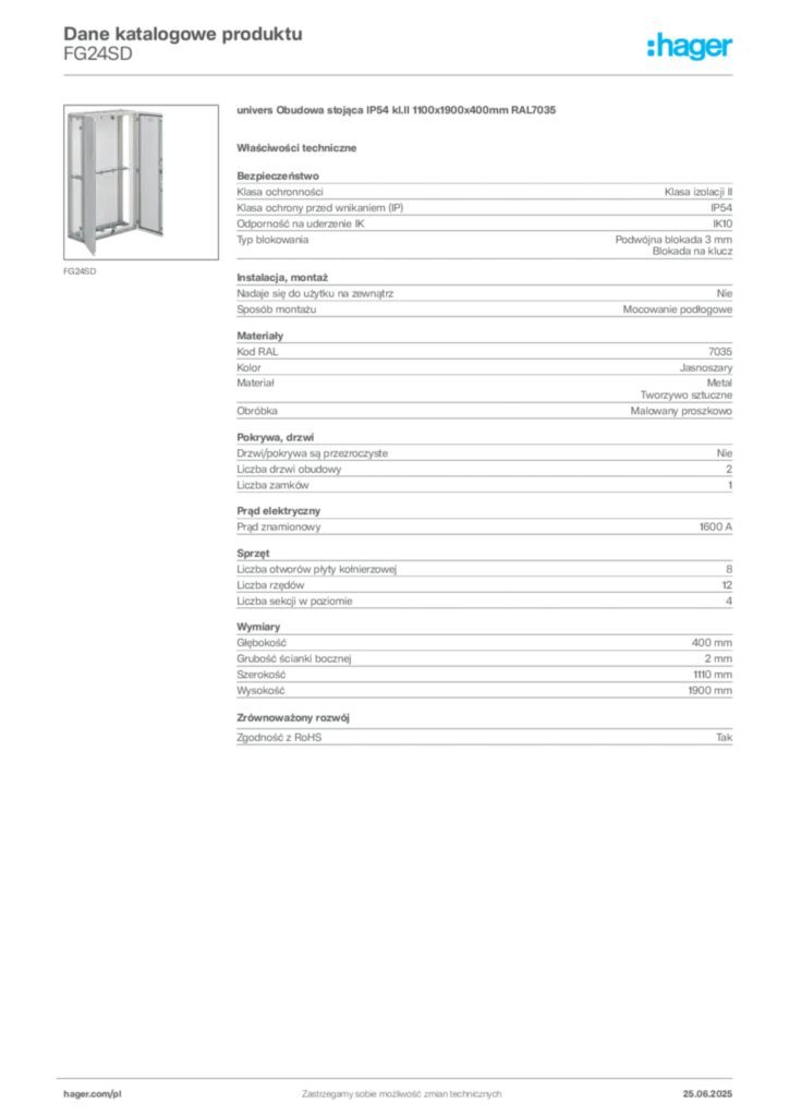 Zdjęcie Hager Karta katalogowa FG24SD | Hager Polska