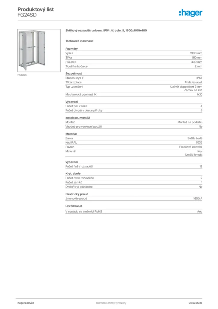 Obrázek Hager Product data sheet FG24SD | Hager