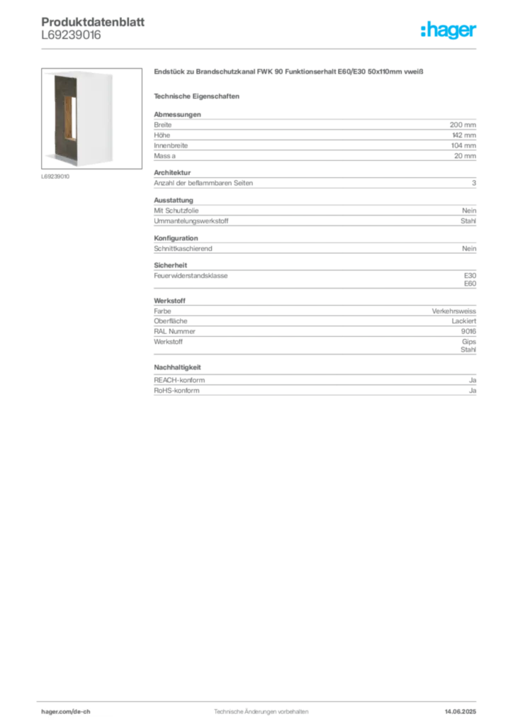 Bild Hager Produktdatenblatt L69239016 | Hager Schweiz