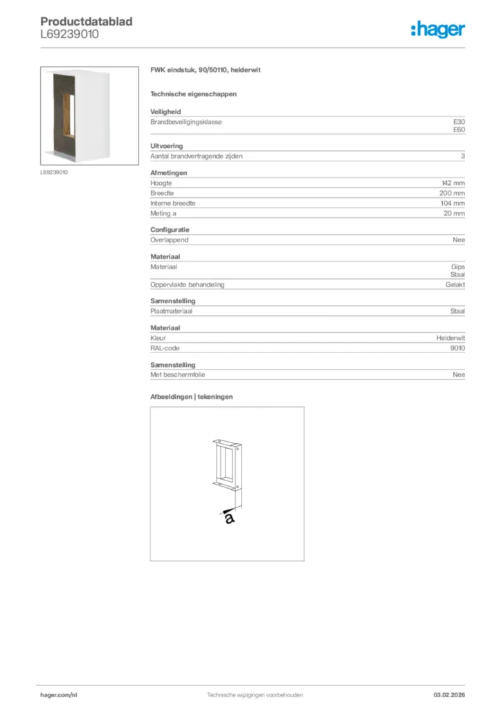 Afbeelding Hager Productdatablad L69239010 | Hager Nederland