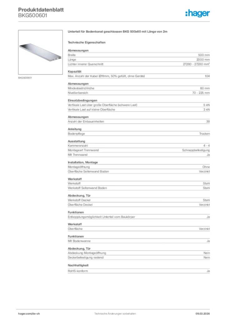 Bild Hager Produktdatenblatt BKG500601 | Hager Schweiz