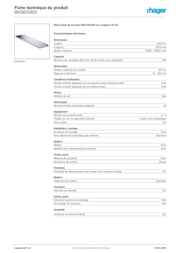 Image Hager Fiche technique du produit BKG500601 | Hager Suisse