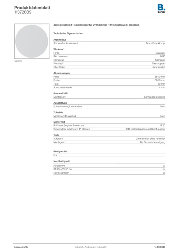 Bild Berker Produktdatenblatt 11372089 | Hager Deutschland
