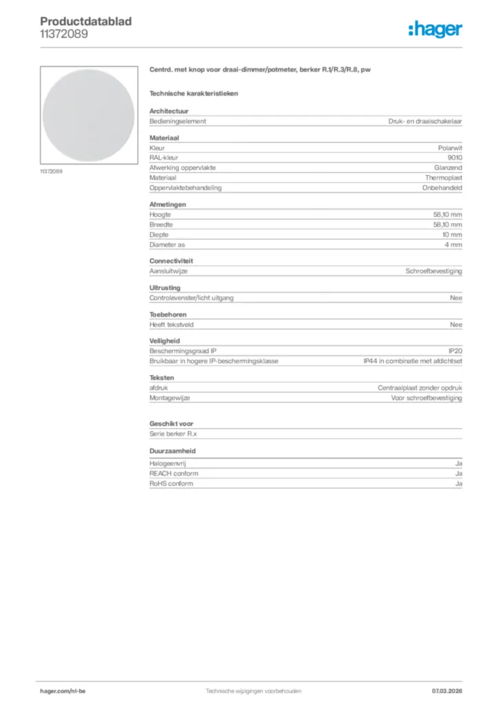 Afbeelding Hager Productdatablad 11372089 | Hager Belgium