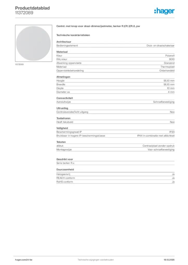 Afbeelding Hager Productdatablad 11372089 | Hager Belgium