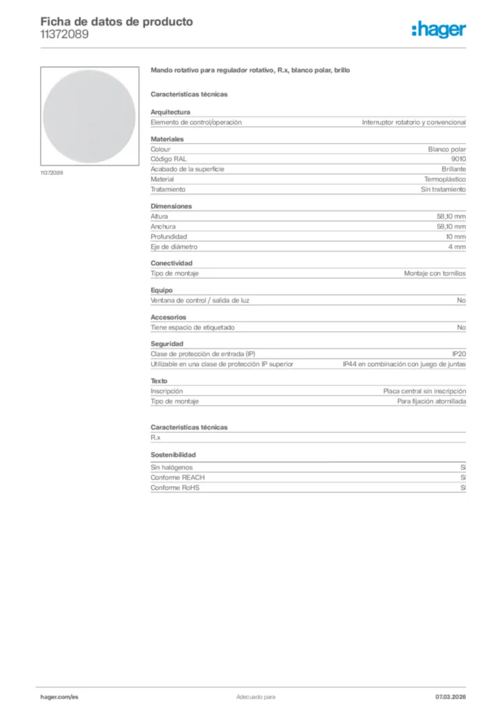Imagen Hager Ficha de datos de producto 11372089 | Hager España