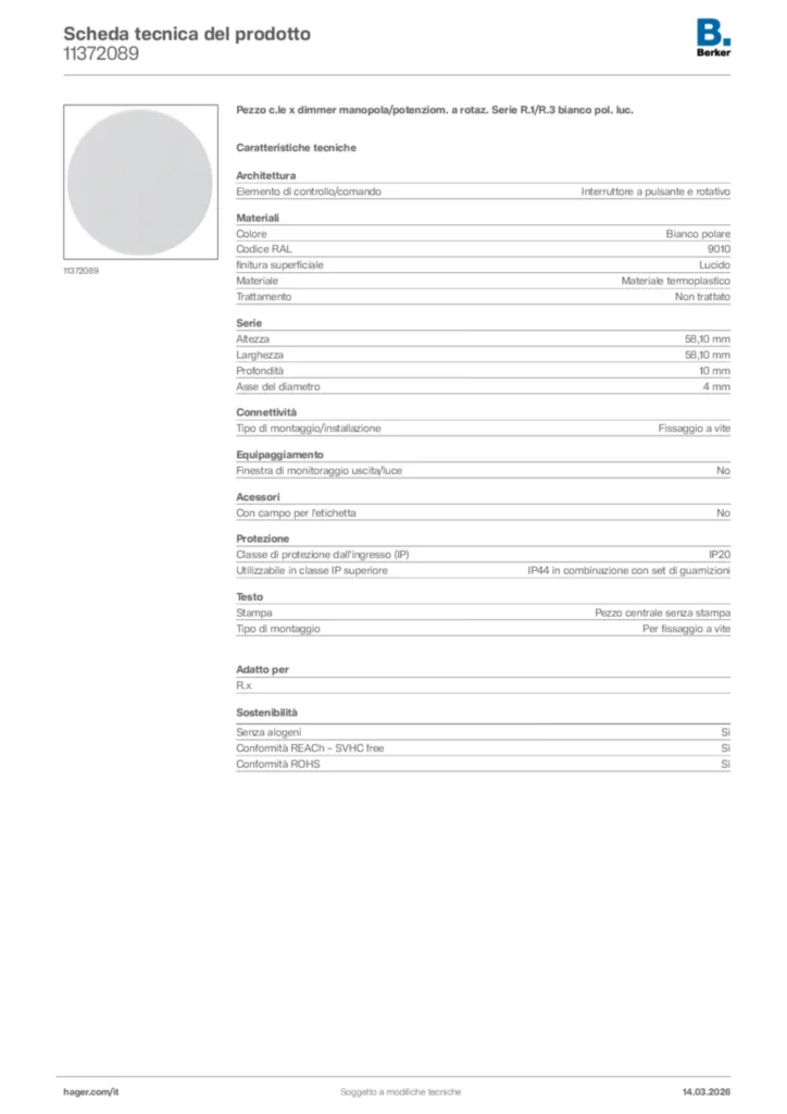 Immagine Berker Scheda tecnica del prodotto 11372089 | Hager Italia