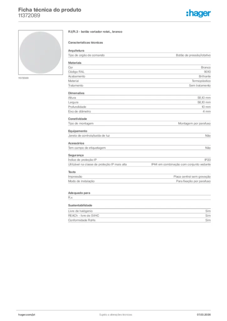 Imagem Hager Ficha técnica do produto 11372089 | Hager Portugal