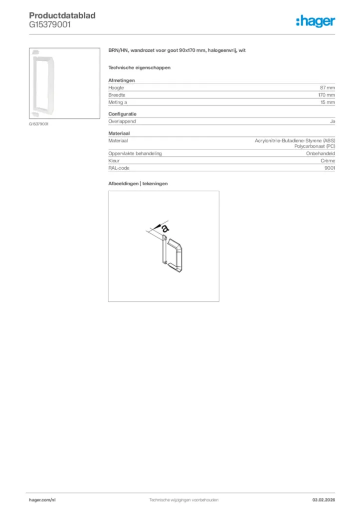 Afbeelding Hager Productdatablad G15379001 | Hager Nederland