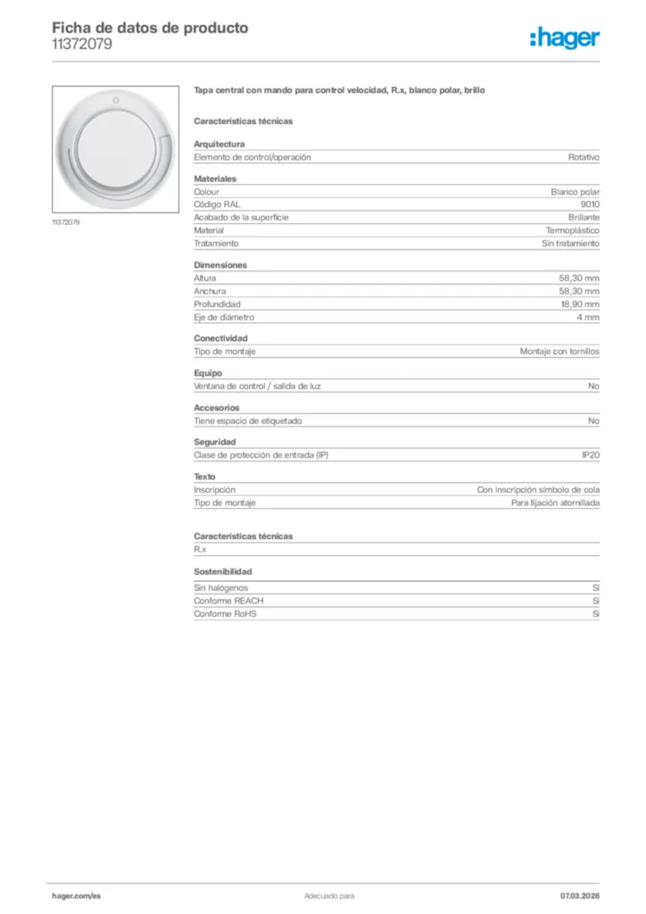 Imagen Hager Ficha de datos de producto 11372079 | Hager España
