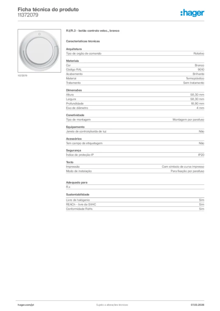 Imagem Hager Ficha técnica do produto 11372079 | Hager Portugal