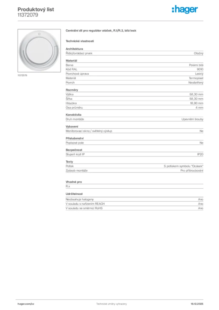 Obrázek Hager Produktový list 11372079 | Hager