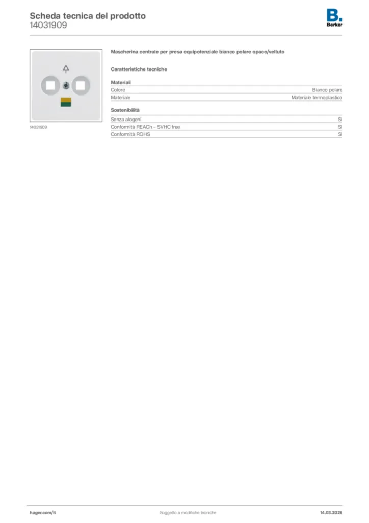 Immagine Berker Scheda tecnica del prodotto 14031909 | Hager Italia