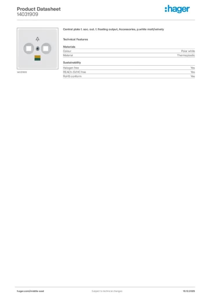 Image Hager Product data sheet 14031909  | Hager
